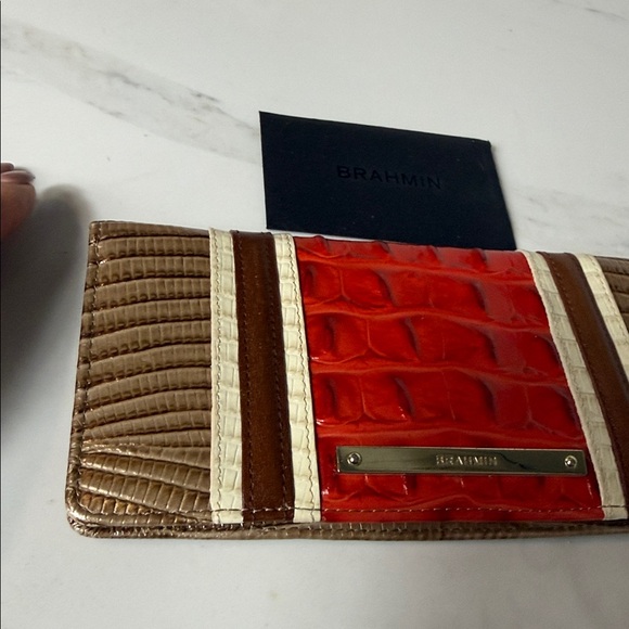 Brahmin Ady Wallet Cabana Vertical Vineyard Genuine leather orange gold tan New - Picture 2 of 6